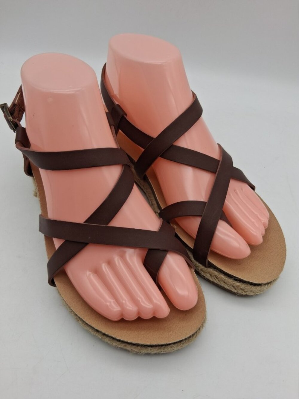 Esprit Womens 7M Brown Faux Leather Judy Espadrille Ankle Strap Wedge Sandals
